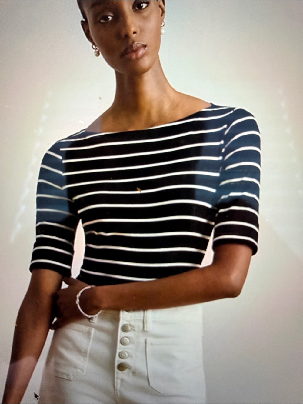 Ralph Lauren Striped Navy and White Boatneck Top.  EUC